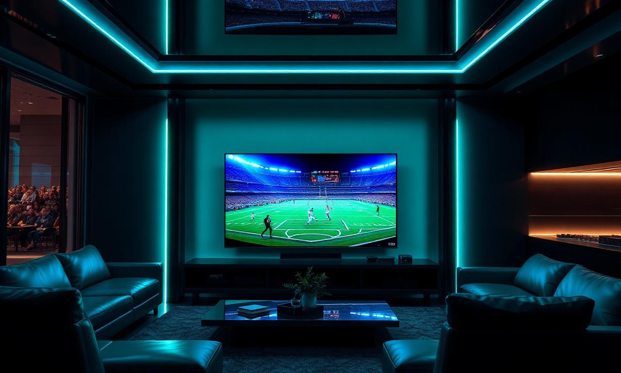 Premium IPTV streaming on a 4K smart TV in a modern living room